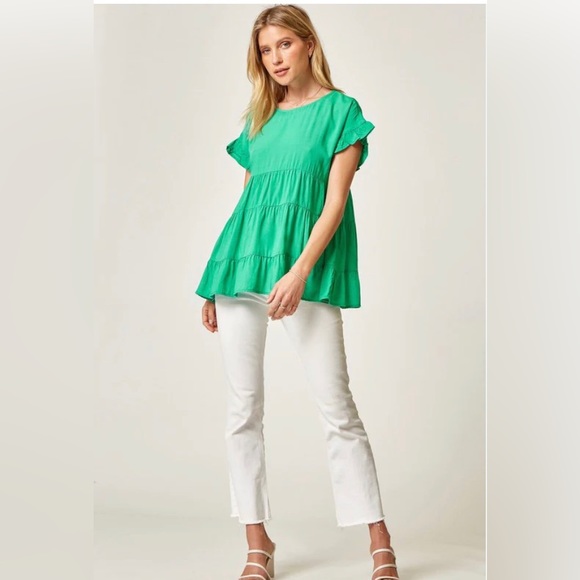 NWT Entro Emerald green Block Me Out tiered ruffle top sz Small - Picture 1 of 9